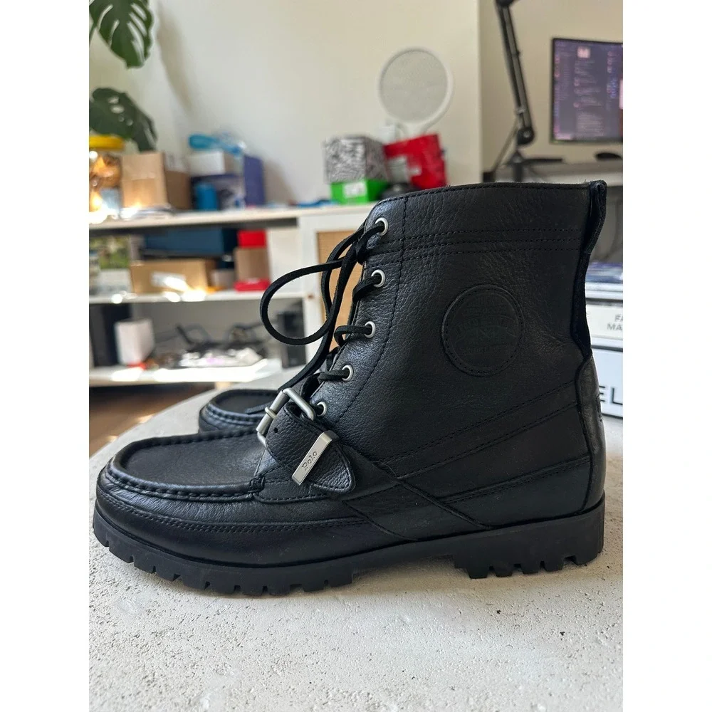 Mens Polo Ralph Lauren Ranger Boots Tumbled Leather Buckle Moc Toe Lug Sole 10.5